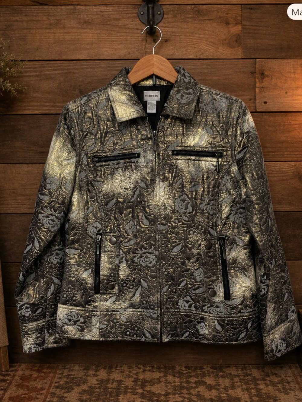 Chico’s Tapestry Style Metallic Jacket Size Small/4 (Chico 0)